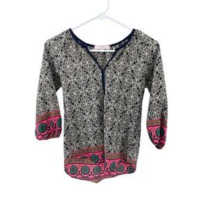 Moa Moa Girls Multicolored Printed Long Sleeve Blouse Youth Size Small
